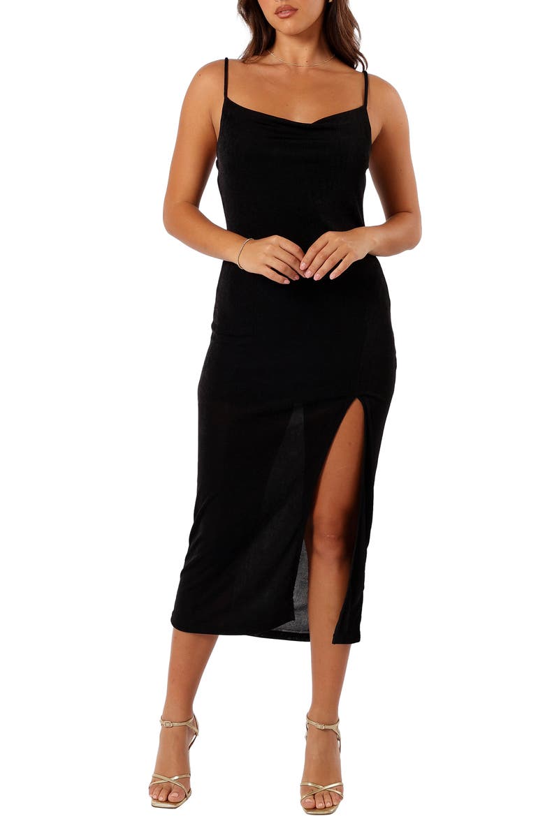 Petal & Pup Diani Cowl Neck Midi Slipdress, Main, color, Black