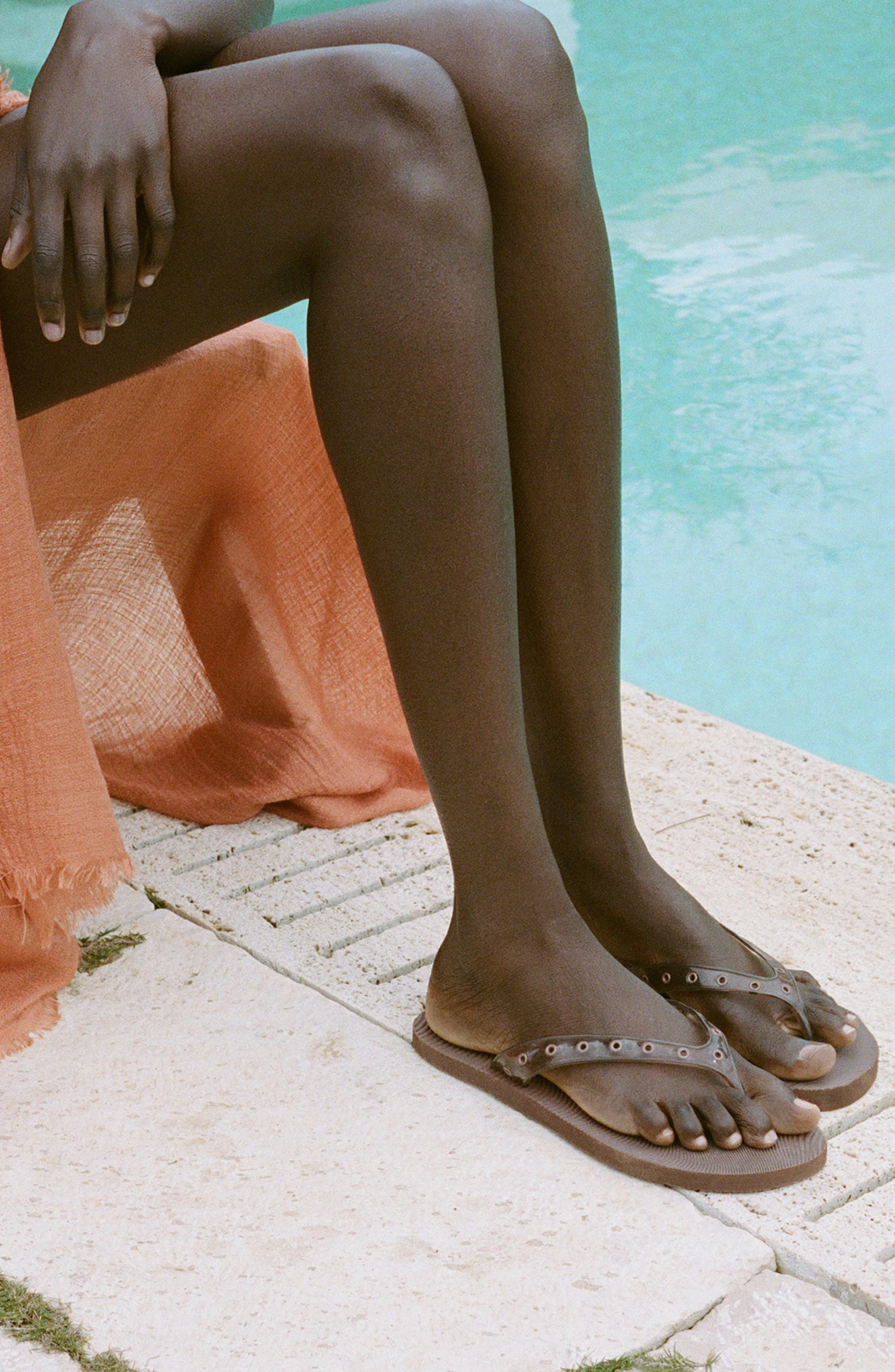 MANGO Grommet Detail Flip Flop, Alternate, color, Chocolate