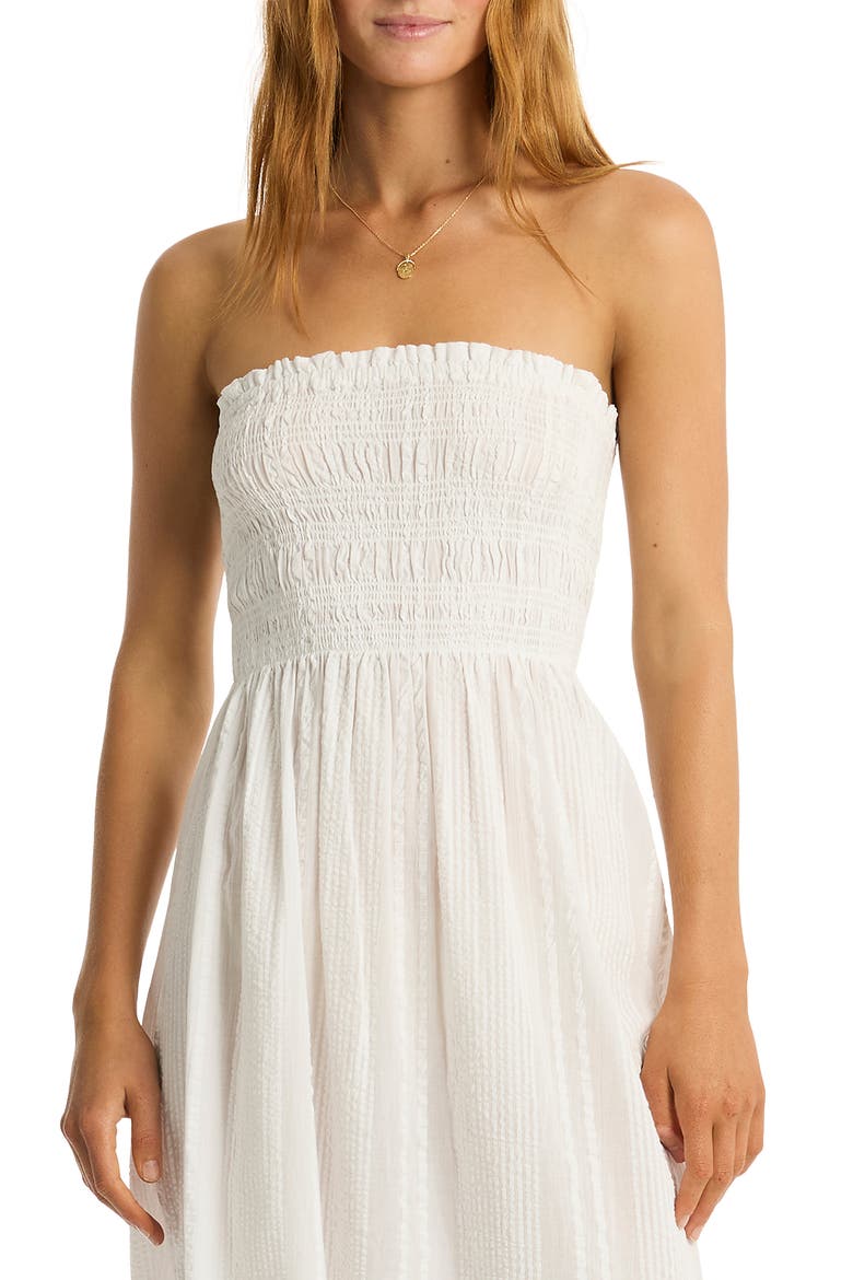 Heatwave Strapless Cotton Cover-Up Dress, Alternate, color, WHITE
