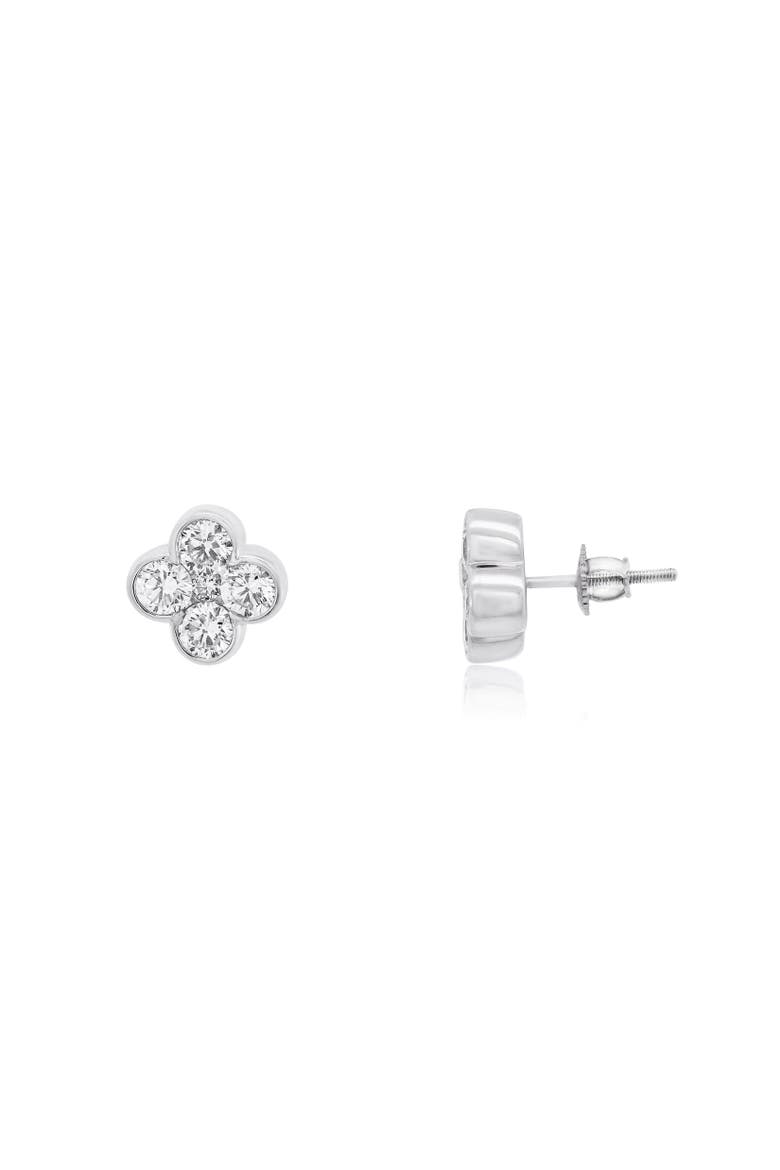 Lab Grown Diamond Clover Stud Earrings, Main, color, White Gold