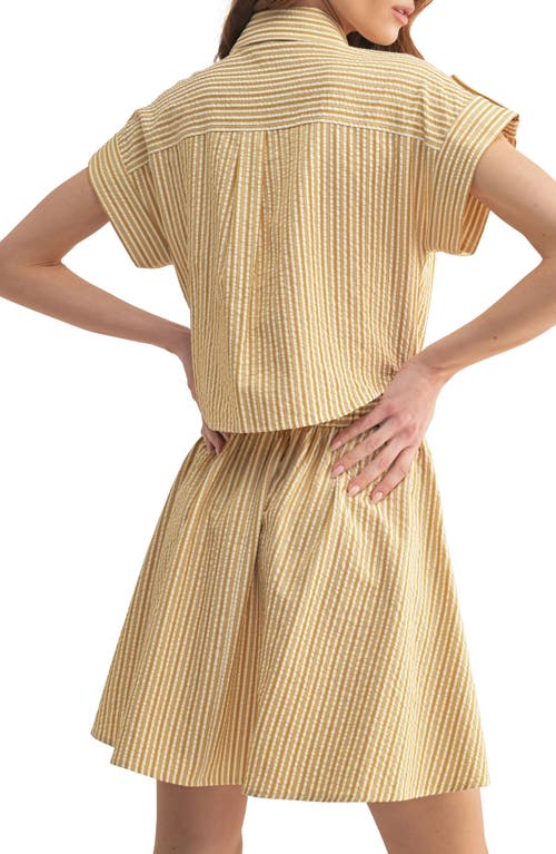 Mila Mae Stripe Short Sleeve Cotton Seersucker Shirtdress In Taupe Cream