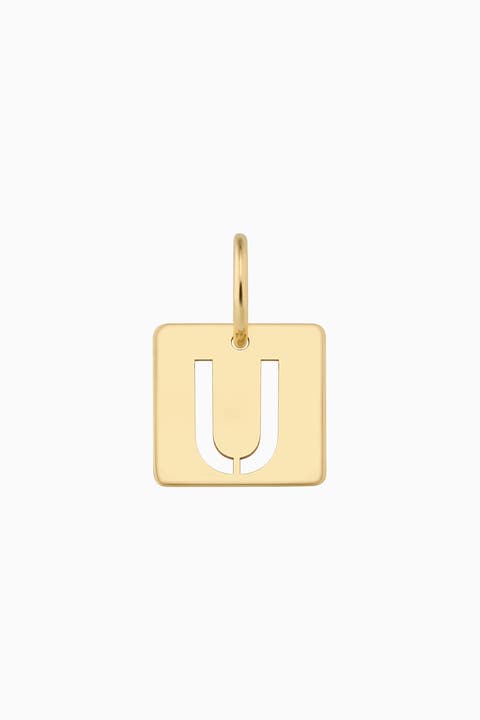 14K Yellow Gold Initial Tile Pendant Charm
