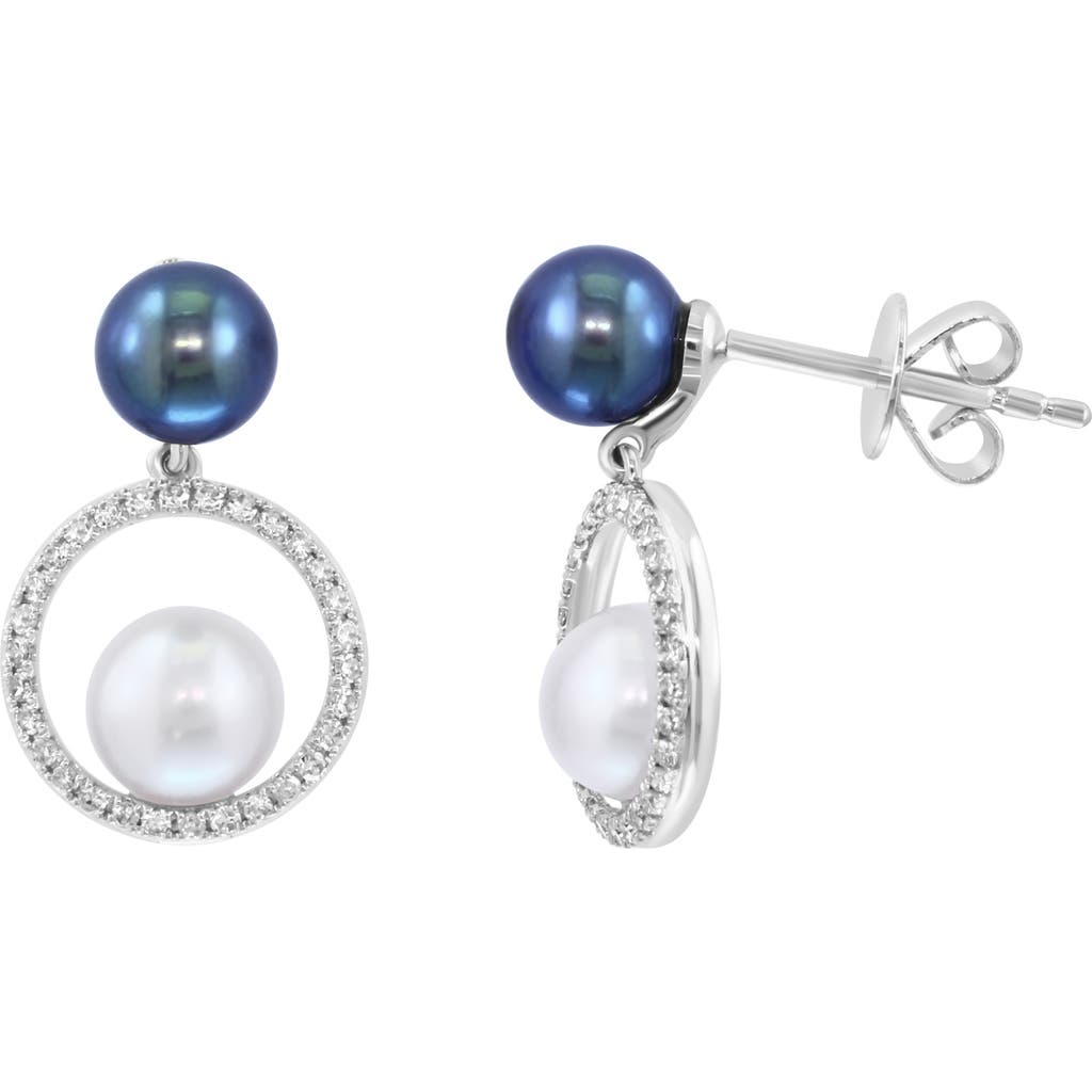 Effy 14k White Gold Freshwater Pearl & Diamond Circle Drop Earrings In Pearl
