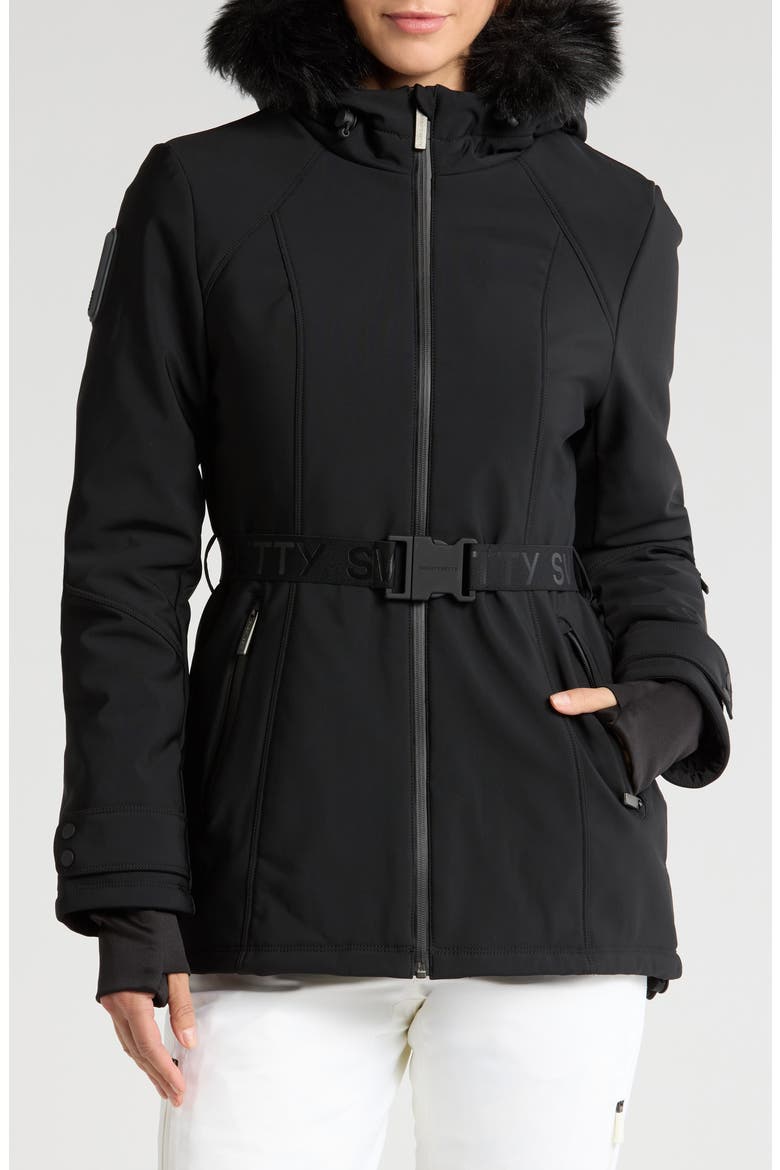 Exploration Faux Fur Trim Soft Shell Ski Jacket, Alternate, color, BLACK