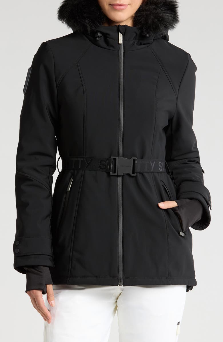 Sweaty Betty Exploration Faux Fur Trim Soft Shell Ski Jacket, Alternate, color, Black