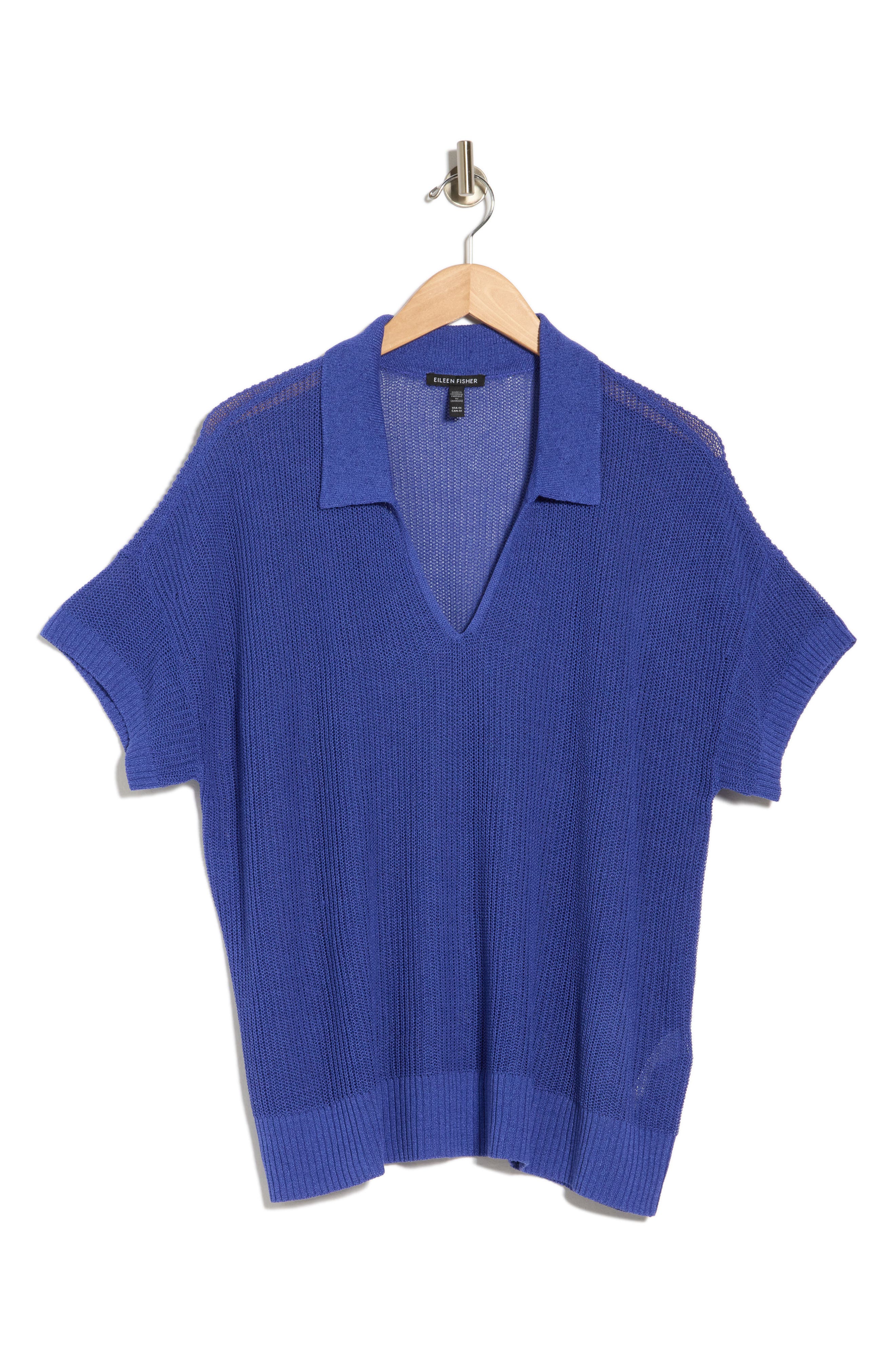 Eileen Fisher Classic Collar Organic Cotton & Silk Polo Sweater
