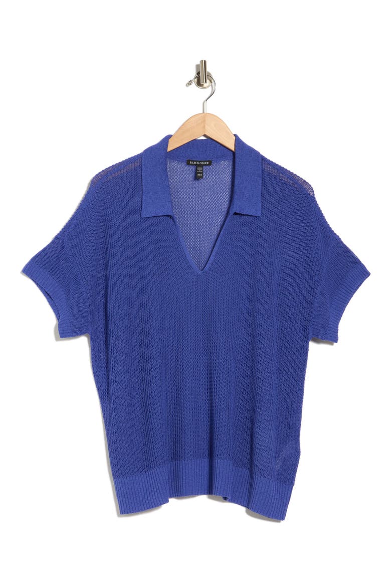 Classic Collar Organic Cotton & Silk Polo Sweater, Alternate, color, ROYAL