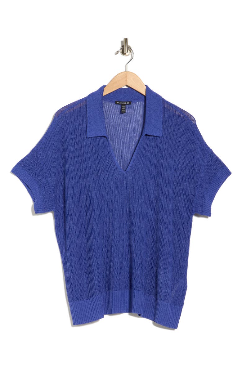 Eileen Fisher Classic Collar Organic Cotton & Silk Polo Sweater, Main, color, Royal