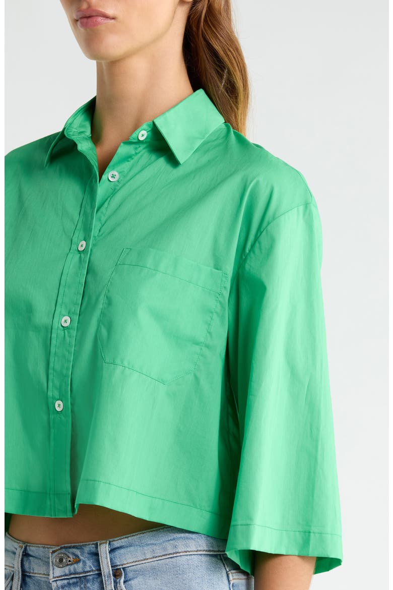 Crop Cotton Button-Up Shirt, Alternate, color, FERN