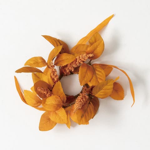 Sullivan's Christmas Mixed Fall Candle Ring, Orange Faux Floral Decor for Crafting, Weddings, Home and Holiday Decoration, 8.25 Inch