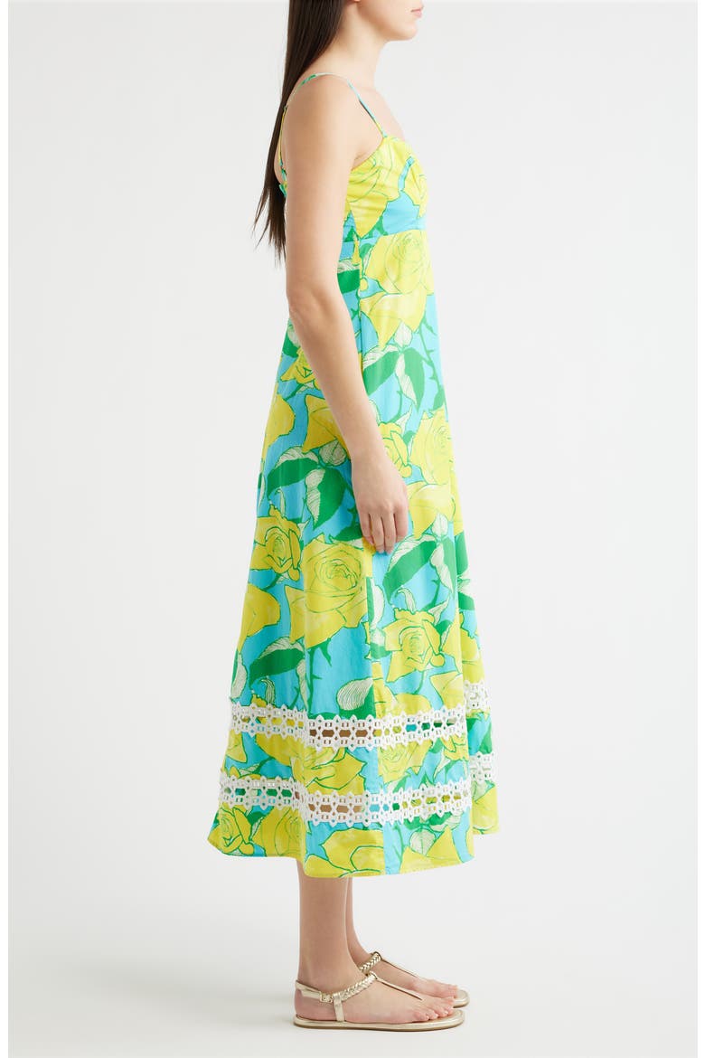 Haliey Floral Print Midi Dress, Alternate, color, BLUE CURACAO ROSE BUD