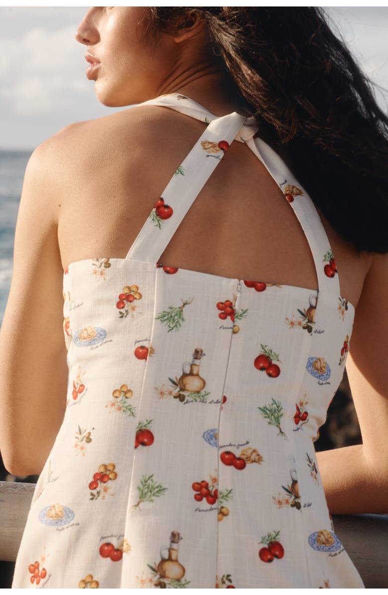 H&M Twist-detail printed dress, Alternate, color, Cream/Tomatoes