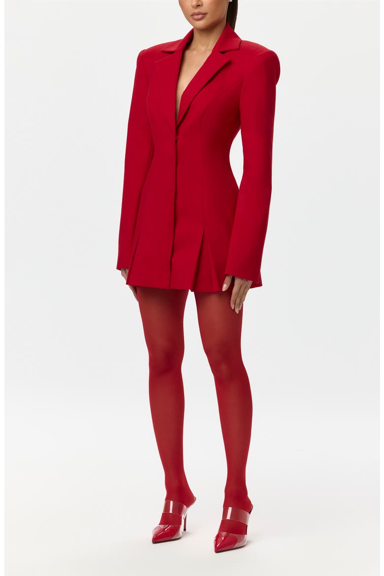 Pleated Long Sleeve Suiting Blazer Minidress, Alternate, color, RED
