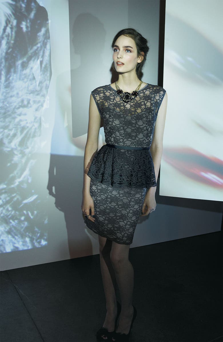 Eliza J Peplum Lace Overlay Sheath Dress, Alternate, color, 