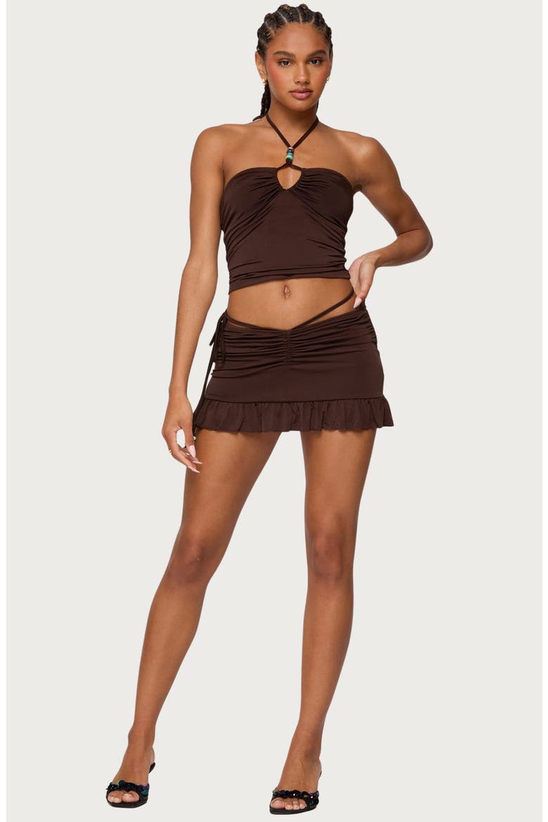 Koda Beaded Halter Crop Top, Alternate, color, BROWN