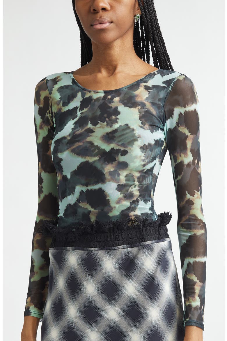 Women's Cardio Floral Print Gold Lamé Top, Alternate, color, SNOW LEOPARD