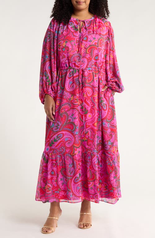 SUGARLIPS Anais Paisley Long Sleeve Georgette Midi Dress in Fuchsia-Multi  product