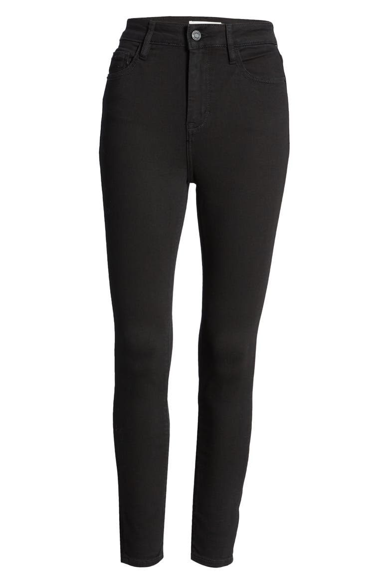 High Waist Ankle Skinny Jeans, Alternate, color, BLACK