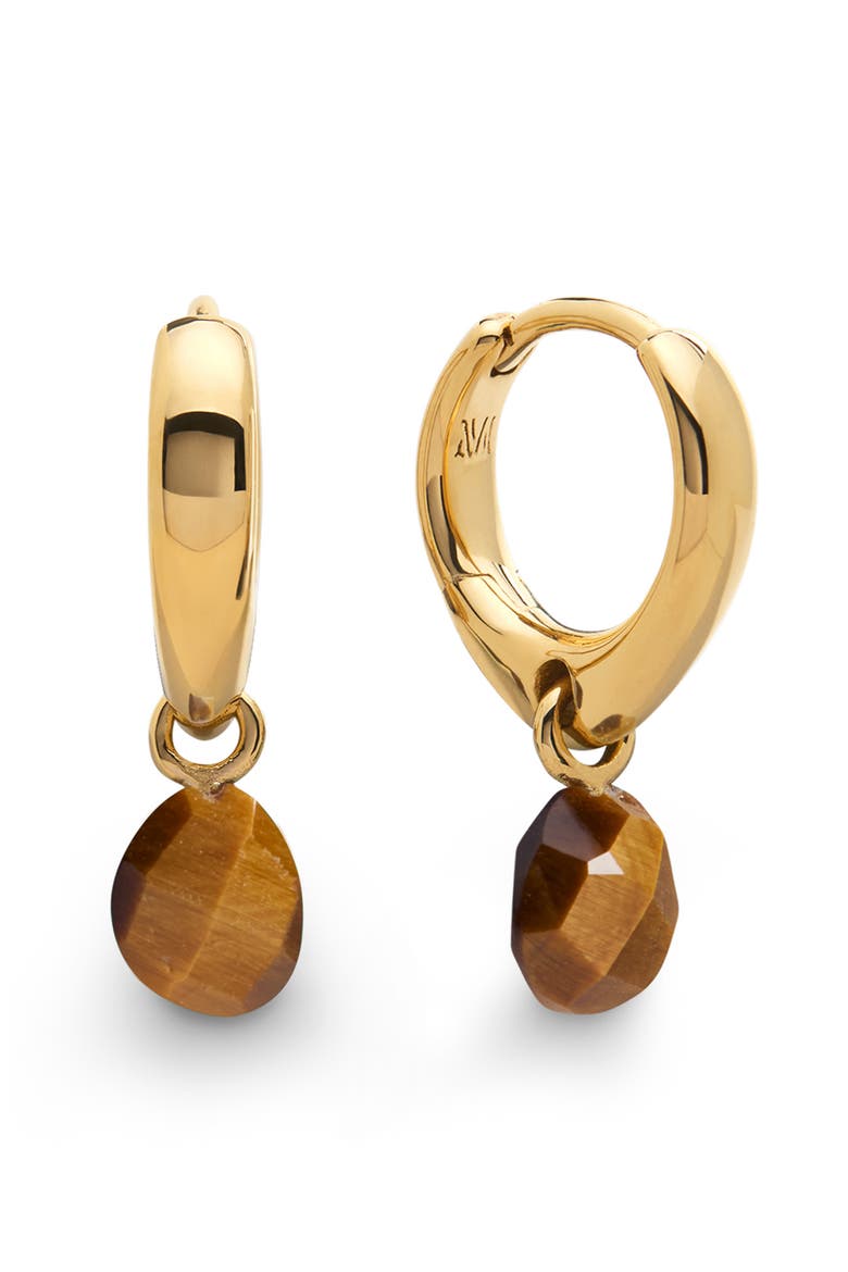 Nura Tiger's-Eye Drop Huggie Hoop Earrings, Main, color, 18CT GOLD VERMEIL / TIGERS EYE
