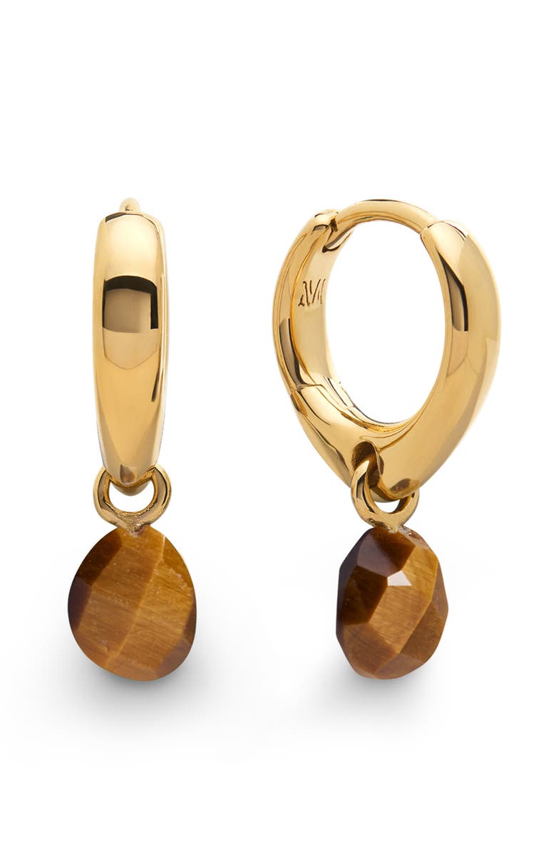 Monica Vinader Nura Tiger's-Eye Drop Huggie Hoop Earrings, Main, color, 