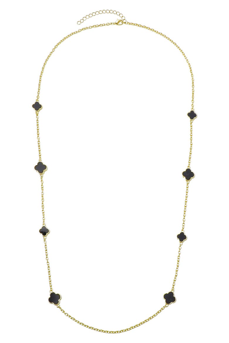 Enamel Clover Station Necklace, Alternate, color, GOLD/ BLACK