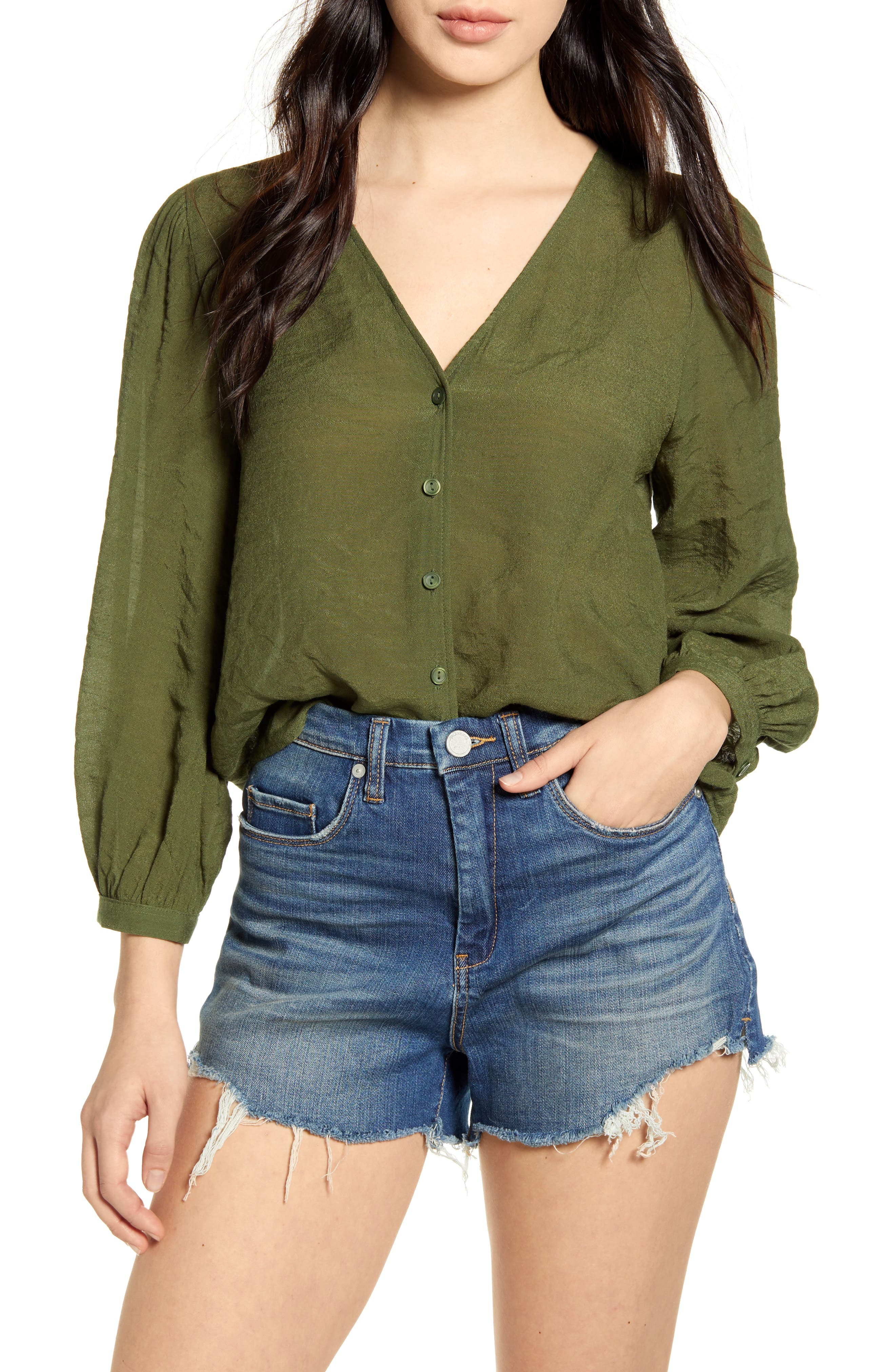 BP. Textured Blouson Sleeve Top (Women) | Nordstromrack