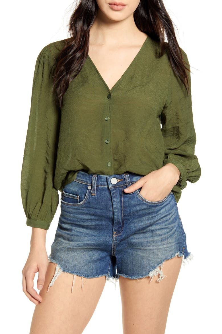 Textured Blouson Sleeve Top, Main, color, GREEN CYPRESS