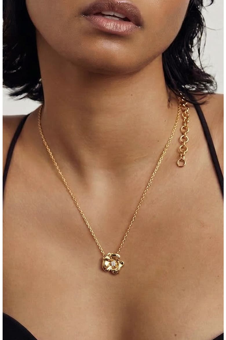 Lulu Flower Pendant Necklace in Gold and Crystals, Alternate, color, Gold