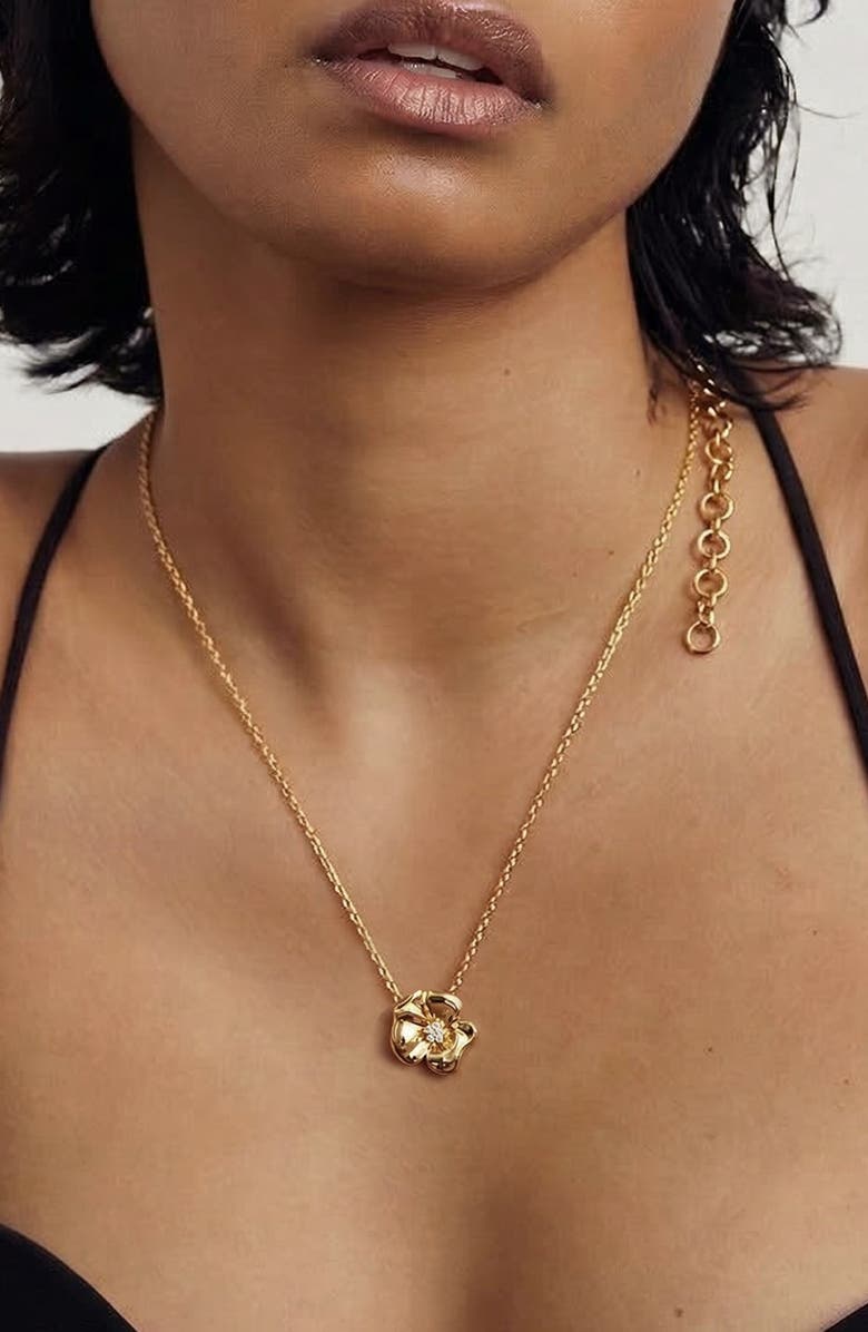YOJ Lulu Flower Pendant Necklace in Gold and Crystals, Alternate, color, Gold