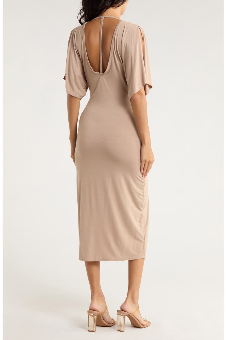 Flutter Sleeve Midi Dress, Alternate, color, ALMOND PONTE
