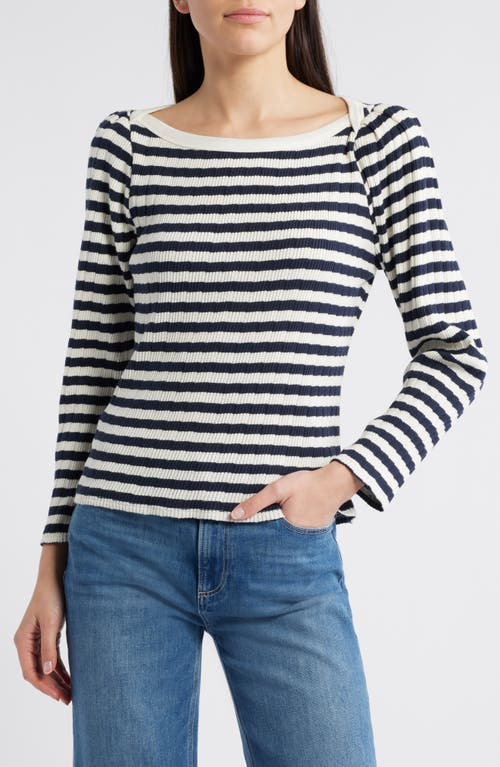 Nation Ltd Amelie Stripe Envelope Neck Top In Pointelle Stripe