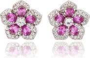 SUZY LEVIAN Sapphire & Diamond Flower Stud Earrings