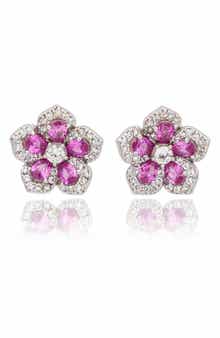 SUZY LEVIAN Sapphire & Diamond Flower Stud Earrings