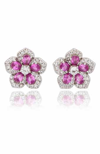 SUZY LEVIAN Sapphire & Diamond Flower Stud Earrings