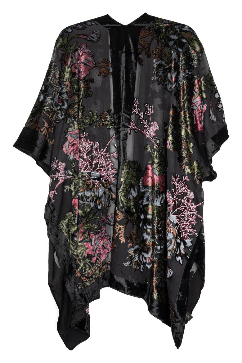 Ione Velvet Burnout Ruana, Alternate, color, BLACK