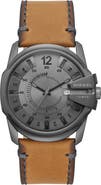 DIESEL® Master Chief Quartz Leather Strap Watch, 43mm