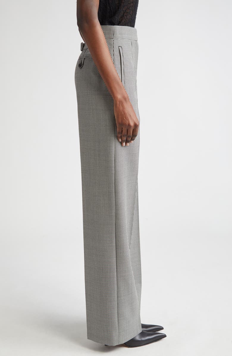 McQueen Micro Houndstooth Pleated Wool & Mohair Straight Leg Trousers, Alternate, color, Black/ Ivory