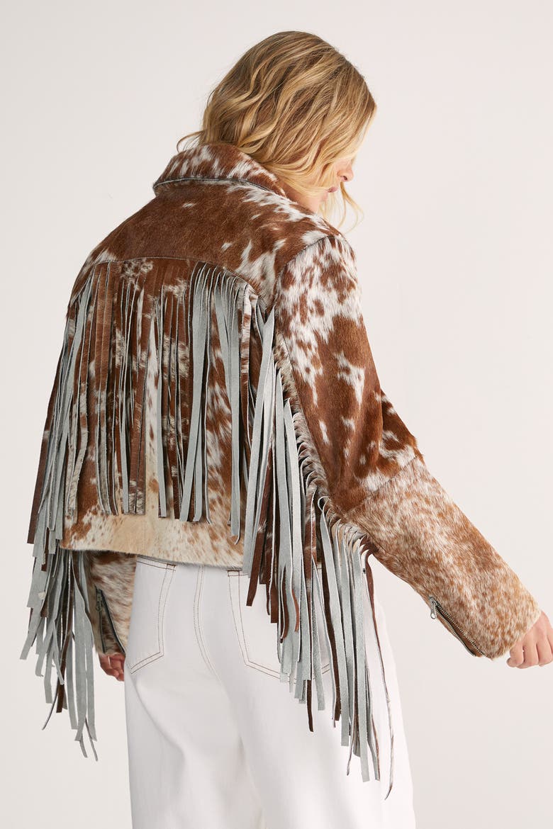 Zip Through Fringe Jacket, Alternate, color, Brown