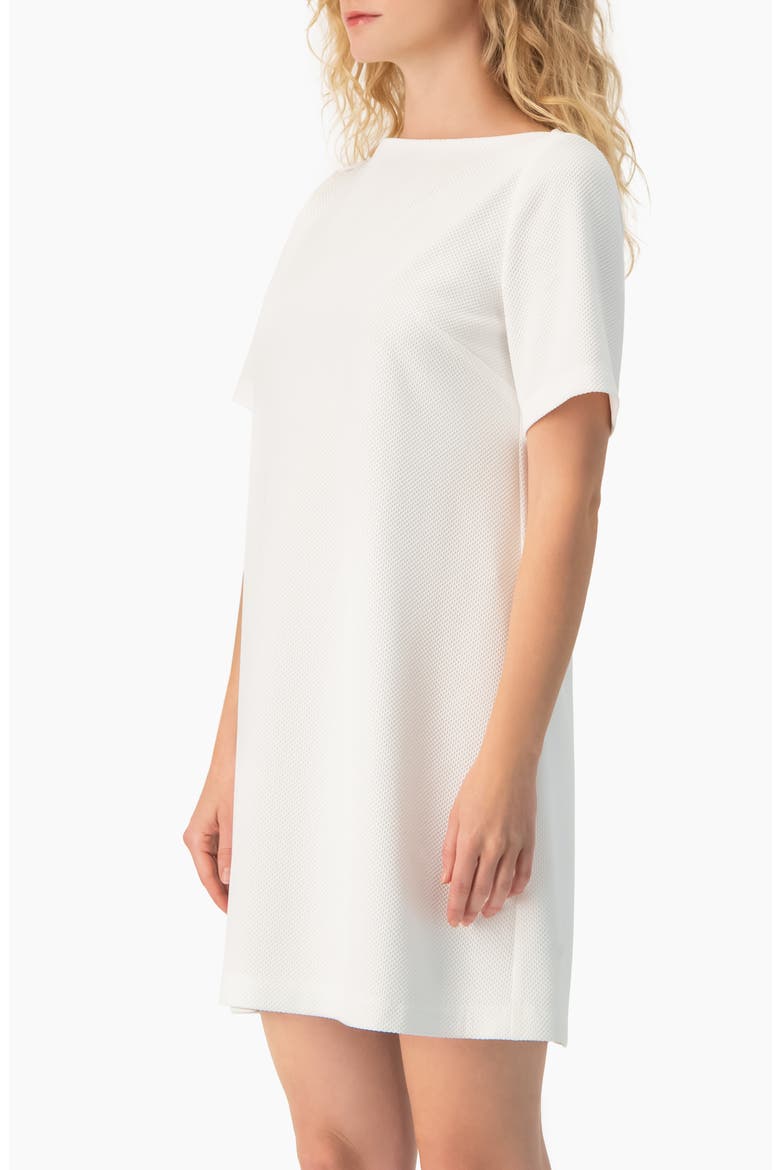 Clean Boat-Neck Short-Sleeve Shift Mini Dress, Alternate, color, White