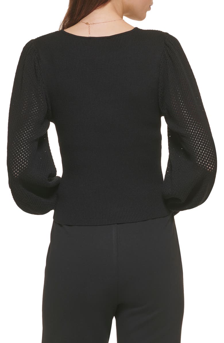 DKNY Mesh Yoke Sweetheart Sweater, Alternate, color,
