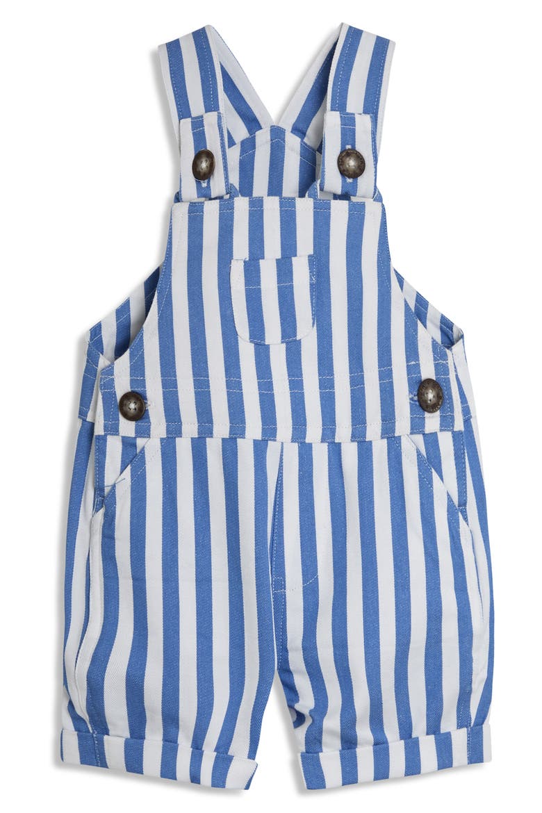 Cotton T-Shirt & Stripe Overalls Set, Alternate, color, BLUE