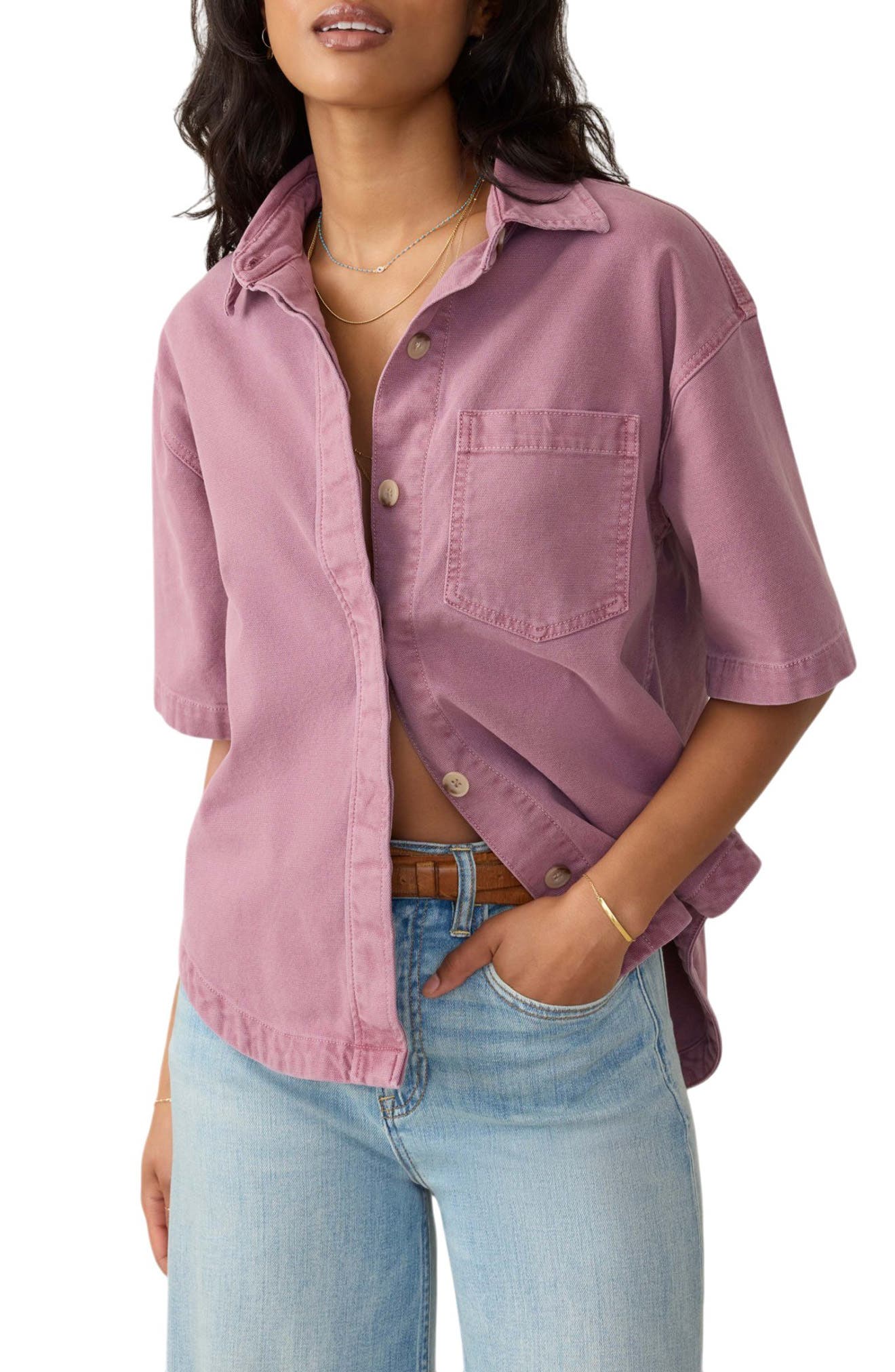 Faherty Sunwashed Short Sleeve Canvas Overshirt