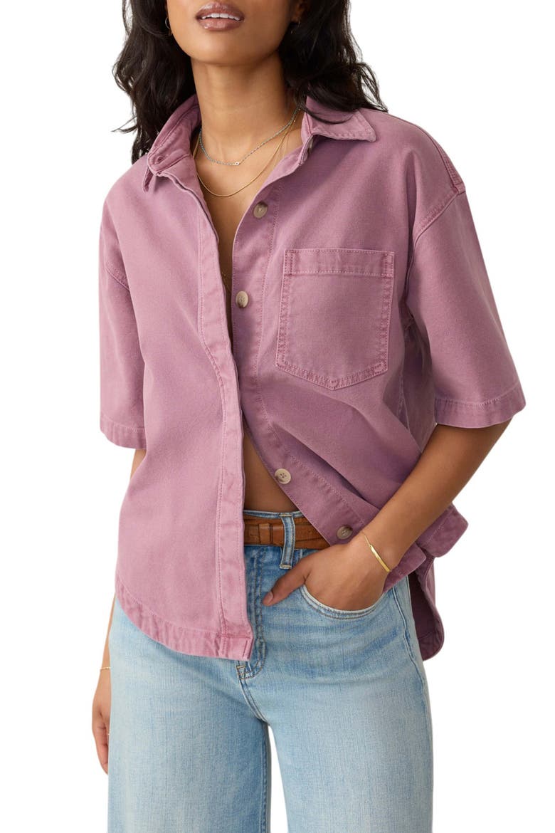 Sunwashed Short Sleeve Canvas Overshirt, Main, color, WEATHERED ORCHID