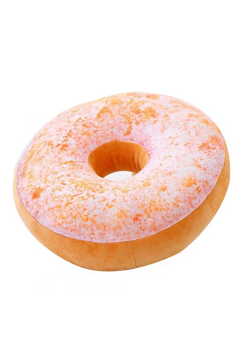3D Donut Throw Pillow, Main, color, STRAWBERRY
