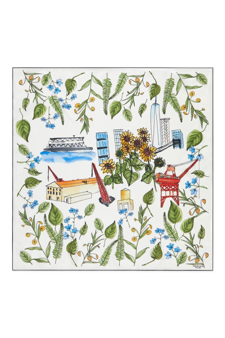Gardens of New York Square Silk Scarf, Main, color, WHITE MULTI