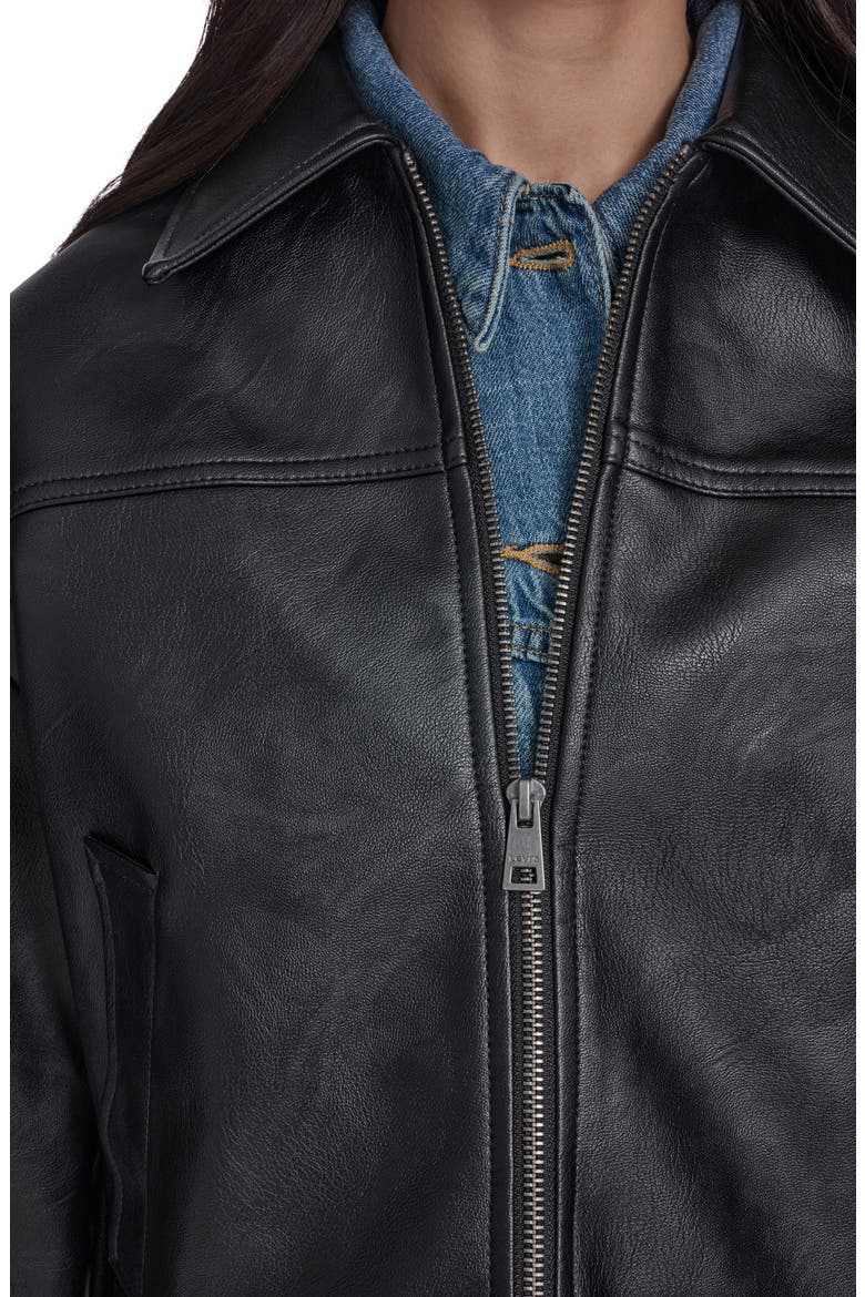 Boxy Faux Leather Bomber Jacket, Alternate, color, BLACK
