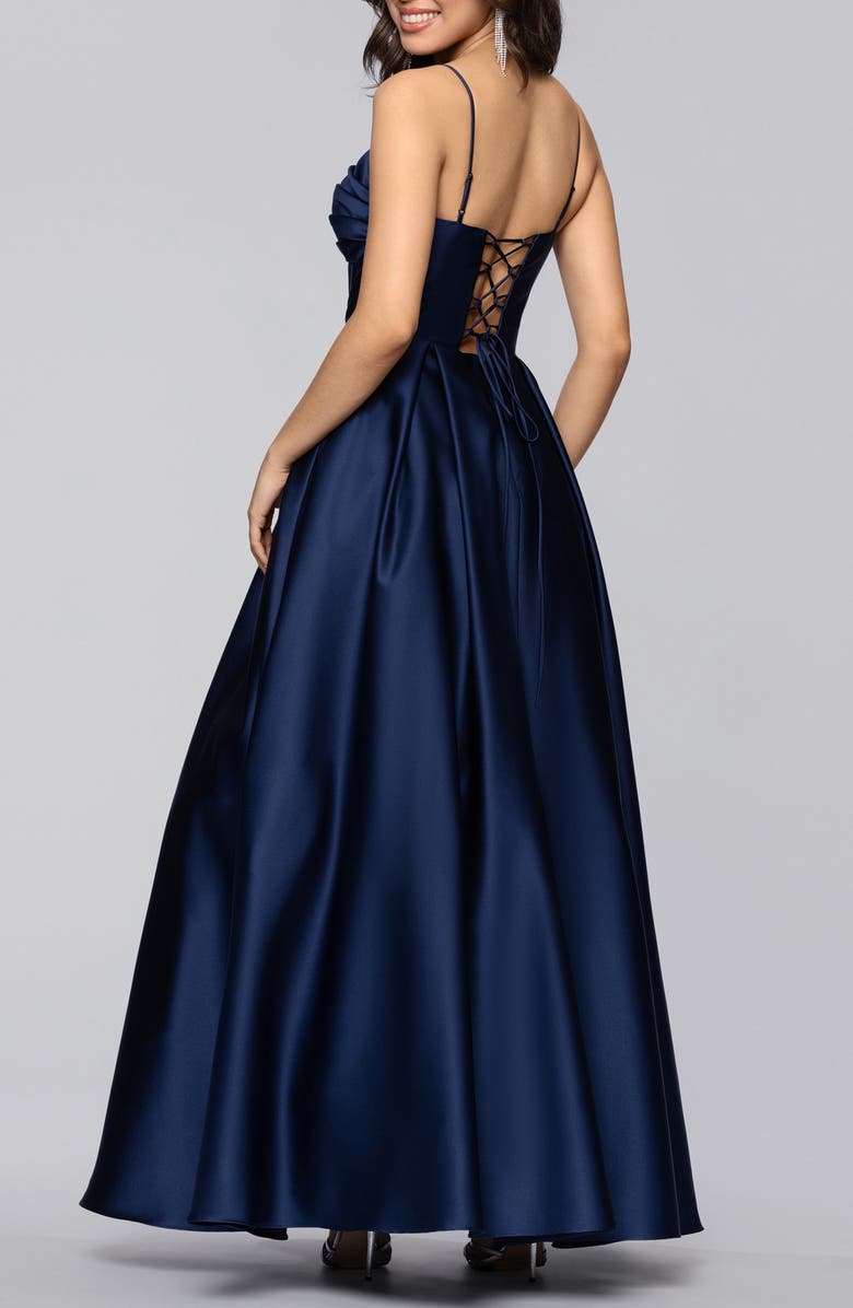 Blondie Nites Notch Neck Satin Ballgown, Alternate, color, Navy