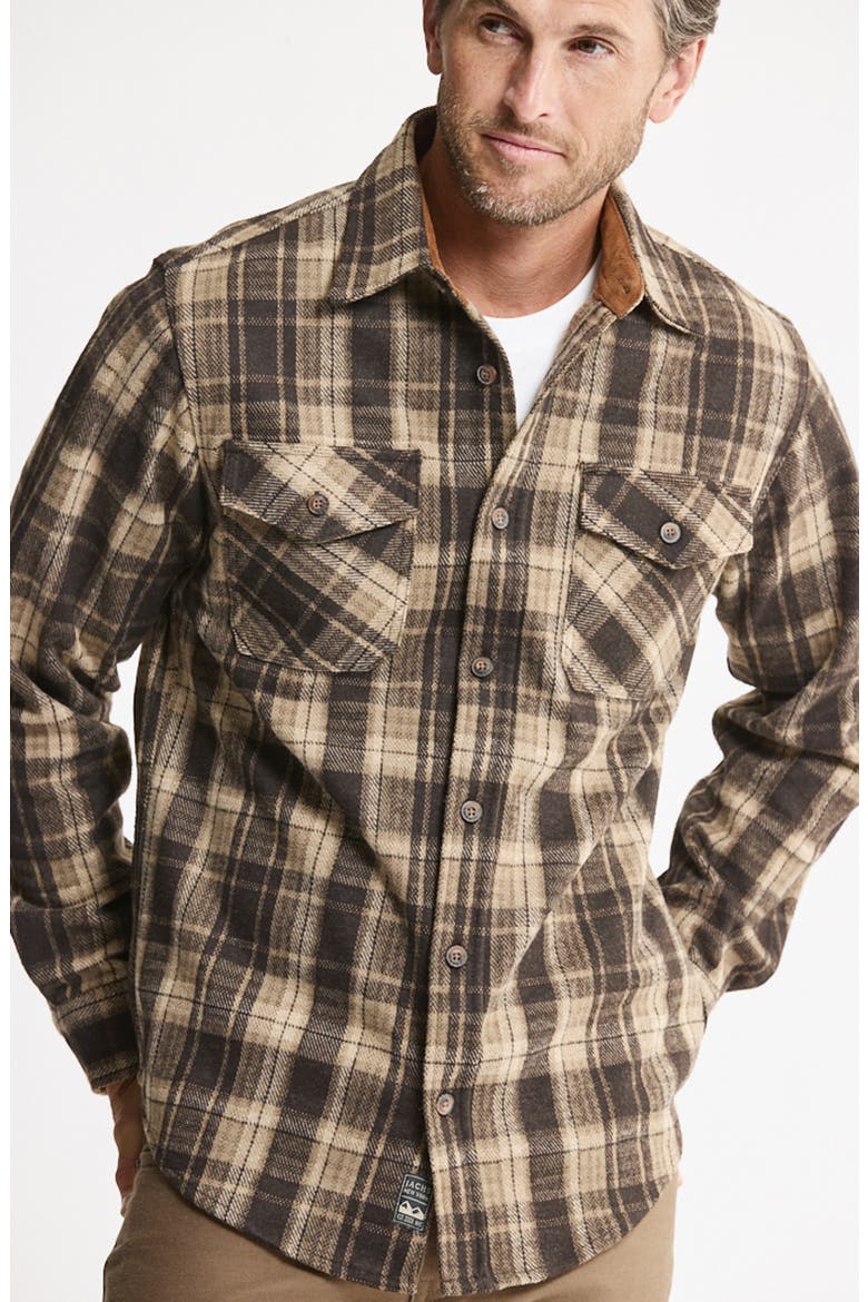 Plaid Knit Flannel Shirt, Alternate, color, BROWN