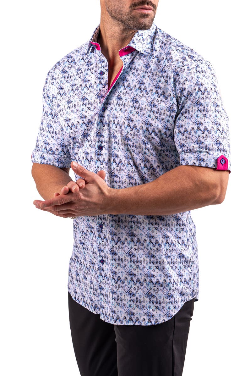 Maceoo Galileo Resistance Geo Print Short Sleeve Button-Up Shirt, Alternate, color,