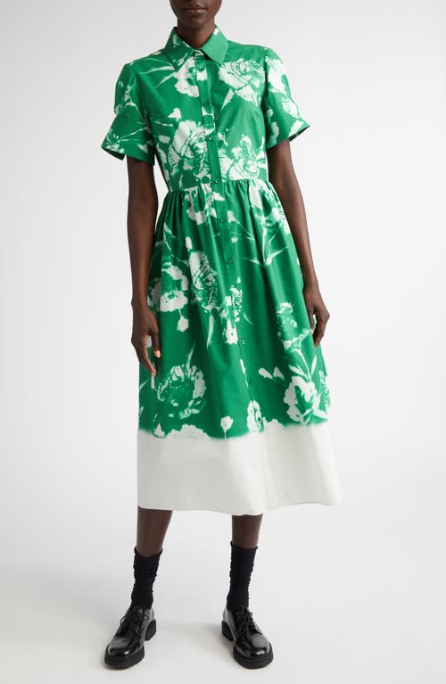 Shop Erdem Floral Print Cotton Poplin Shirtdress In Carnation Cyanotype Clover